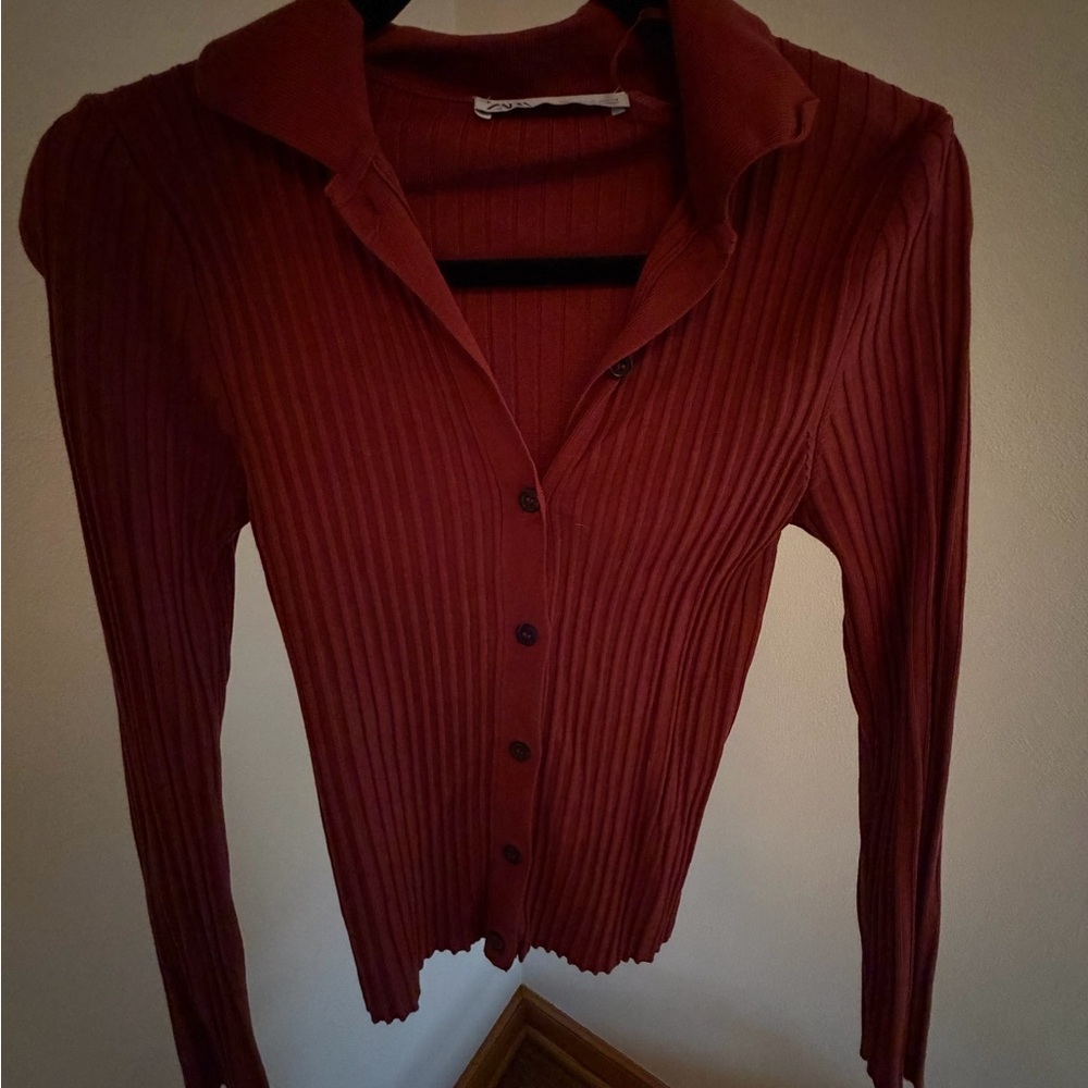 Zara Ribbed Button-Up Cardigan